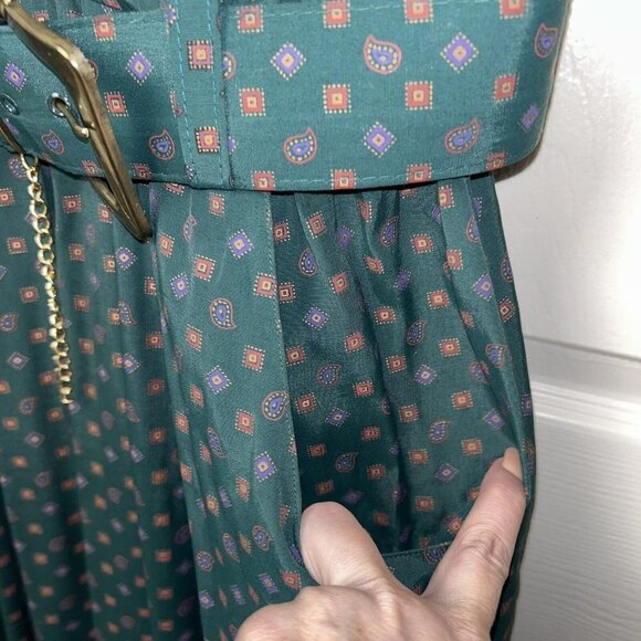 S.L. Fashions Vintage Green Geo Print Belted Collared Shirt Dress Medium - Picture 5 of 16